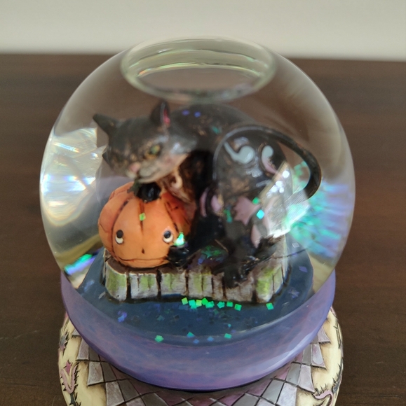 Jim Shore Heartwood Creek 2009 Black Cat Pumpkin Halloween Spooky Snow Globe - Picture 2 of 8